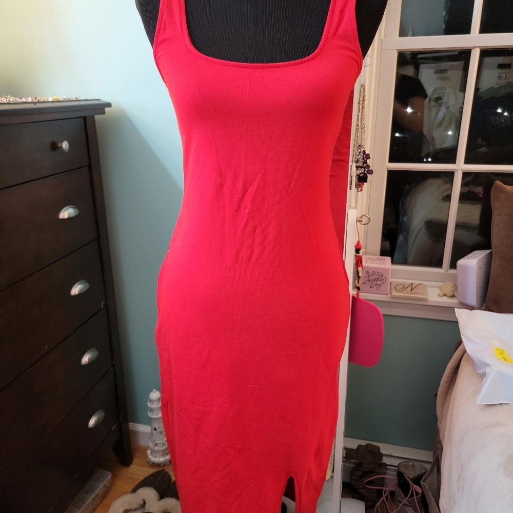 Tomato red midi dress